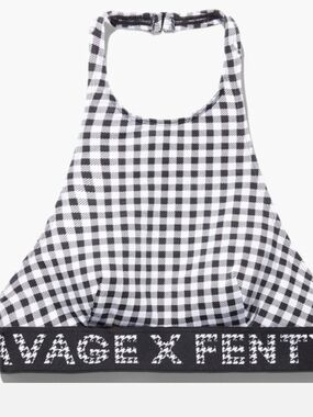 Savage X Fenty Women’s High Halter Bralette Black White Checkered Gingham M
